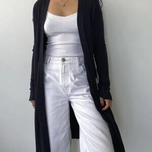 Free People Navy Longline Split Side Ribbed Cardigan - Size - XS